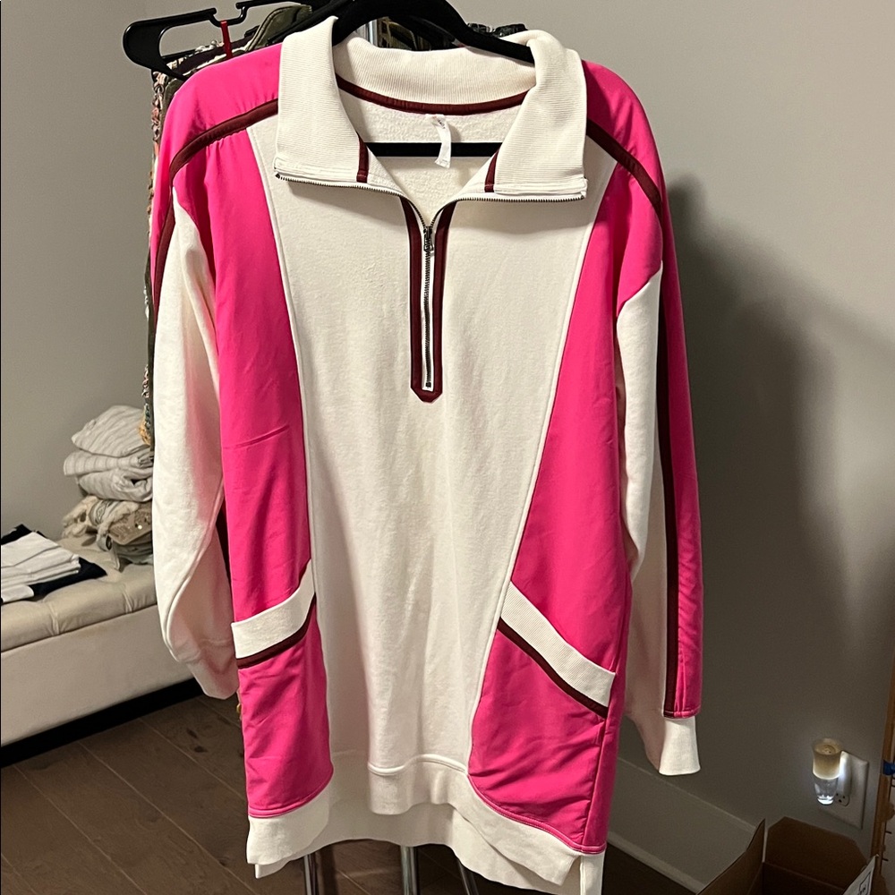 Anthropologie Daily Practice Pink and White Quarter-Zip Pullover Dress size M